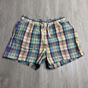 Ralph Lauren Polo Plaid Swim Trunks Mens Size XLarge Yellow Preowned